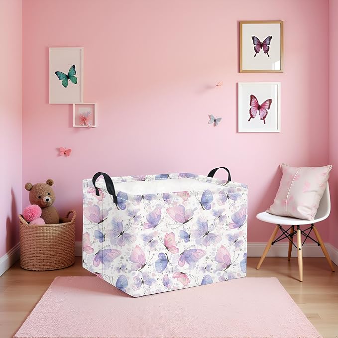 Rectangular Kids Storage Basket for Home Kitchen Girls Cute Storage Bin Organizer Shelf Book Room Decor(Fancy Butterfly)