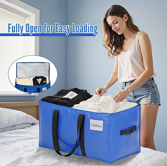 BAGAIL Heavy Duty Moving Bags with Strong Handle, Extra Large Moving Boxes, Storage Tote for Clothes, College Moving Supplies(Blue, 2 Pack)