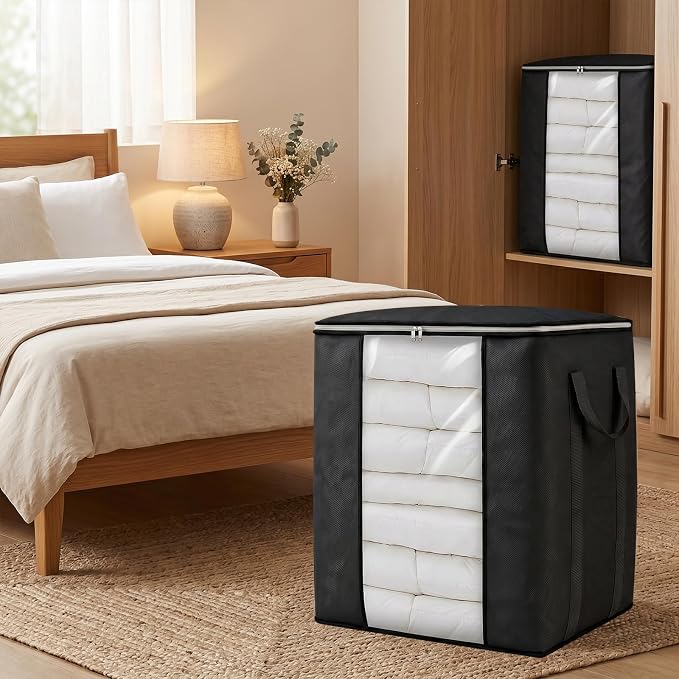 Fixwal Blanket Storage Bags 120L for Comforter Clothes Bedding 2 Pack Black