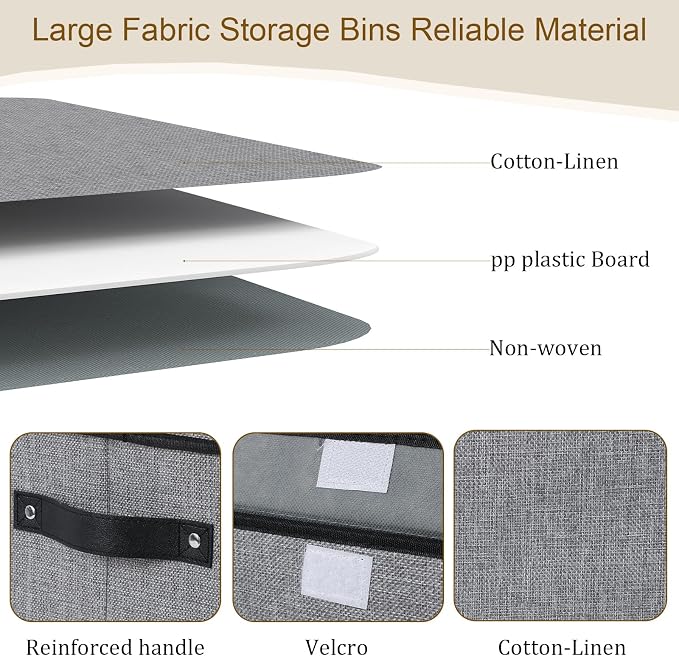 Fabric Storage Bins with Lids,10.2x7.8x6.7In,Gray Box,5Pack | Shelf Baskets with Handles,Storage Boxes with Transparent Window,Closet Container for Bedroom,Clothes Organizer