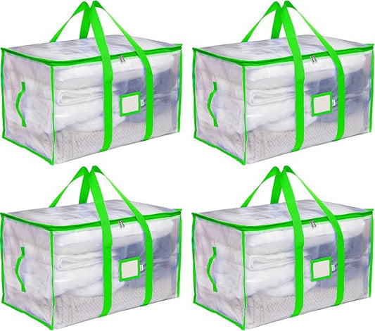 Storage and Moving Bags - Heavy Duty, Dust Protection and Water Resistant, Durable Zipper Closure and Sturdy Handles Best Moving Boxes Alternative (Green, 4 Pack)