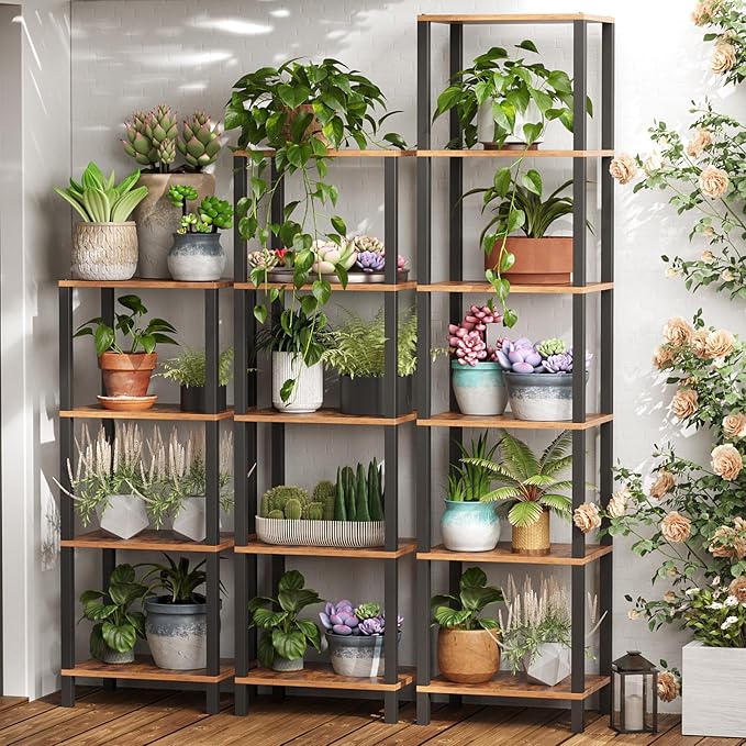 TUTOTAK Bookshelf, 6-Tier Tall Book Shelf, Narrow Bookcase for Small Space, DIY Stackable Bookshelf, for Living Room, Office, Study, Entryway, Industrial, Rustic Brown BS01BB006