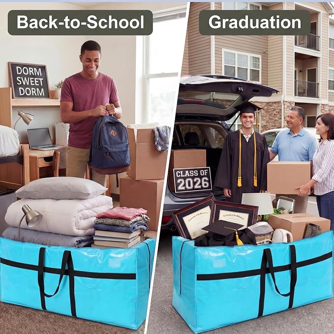 4 Pcs 66 Gallon Extra Large Moving Bags Heavy Duty Storage Bag with Strong Zipper Handle Foldable XXL Jumbo Storage Tote Packing Moving Box for College Dorm Travel Cloth Duffle (Black)