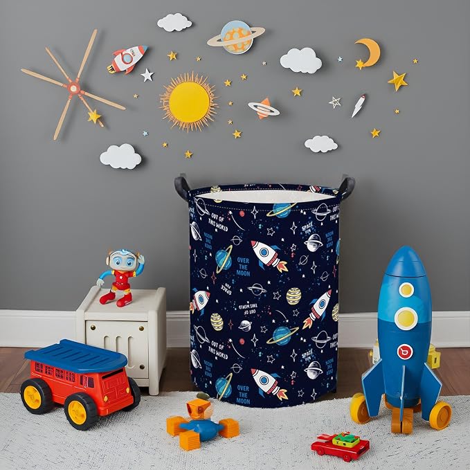 Kids Laundry Basket Baby Hamper for Nursery Boys Kids Hamper Cute Kids Toys Storage Bin Organizer Butterfly Room Decor for Home(Rocket Planet)