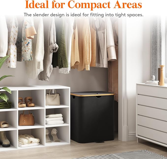 Lifewit 120L Double Laundry Hamper with Lid, Large Laundry Basket with Removable Bag & Bamboo Handles, Fodable Tall Dirty Clothes Hamper for Laundry Collapsible Bin for Bathroom Bedroom Dorm, Black