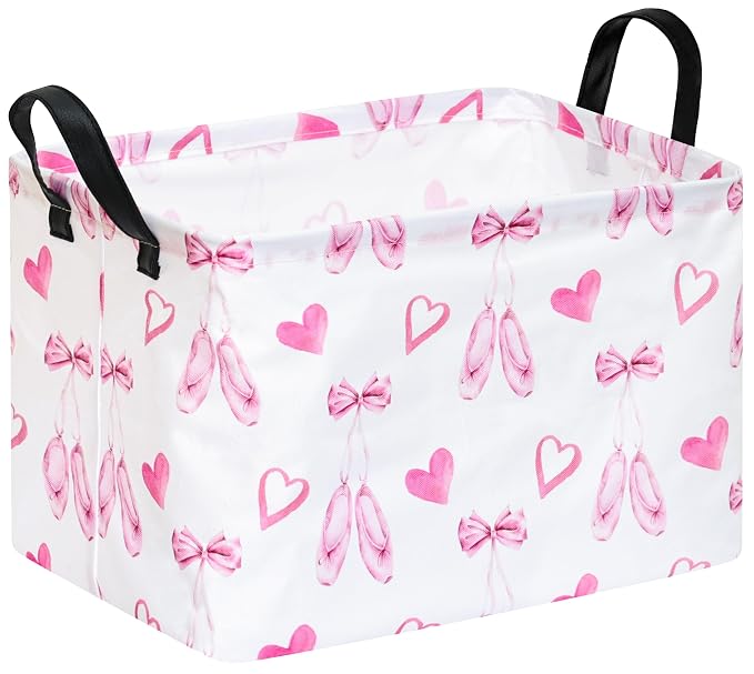 Ballet Shoes Storage Basket Bin, Rectangle Closet Baskets Foldable Organizer Box with Handles for Home Office Car Dormroom