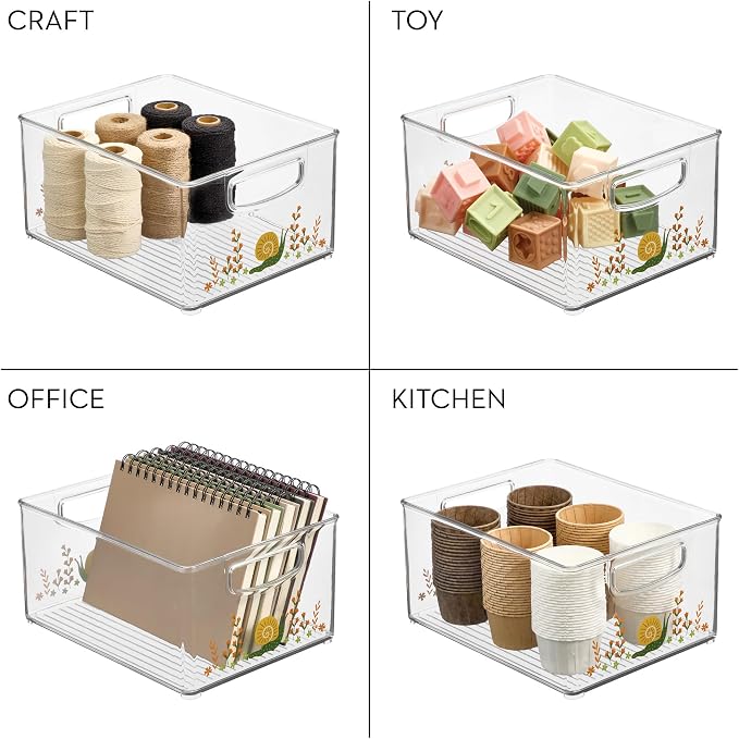 iDesign Bathroom Organizer Bin with Decorative Print - Stackable Plastic Storage Basket for Makeup & Vanity Organization - Clear