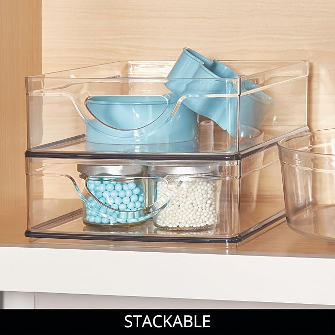 InterDesign iDesign Stackable Pantry Bin with Handles for Cabinets or Fridge, Clear, Made in USA (Pack of 4)