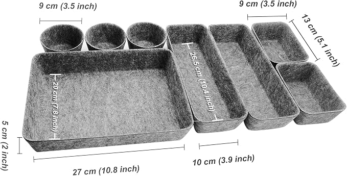 8pcs Drawer Organizers, Separators, Storage Box,Felt Storage Bins Inserts Tool Containers Toy Basket Shelf Cubes Foldable Drawer Dividers Desk Organisers - Grey