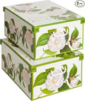 Lavatelli CAMELIE – Set of 2 Decorative Cardboard Storage Boxes with Lids & Handles, Stackable Floral Camellias Organiser Bins for Clothes, Toys & Documents – 50×39×24 cm (19.7×15.4×9.4 in)