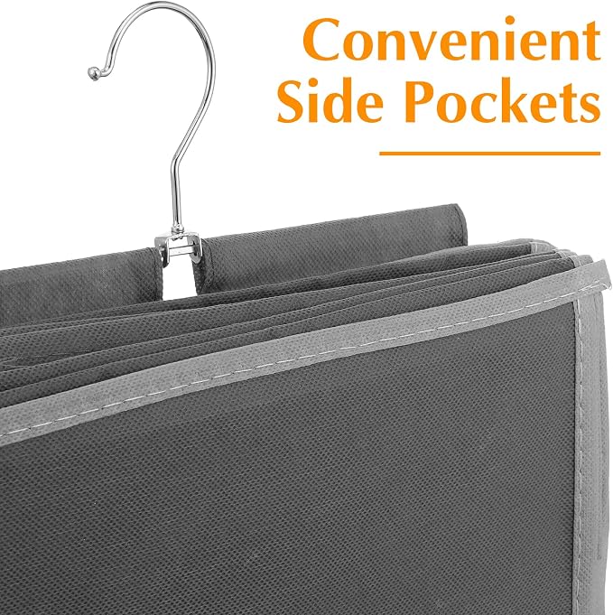 2 Pcs Hanging Closet Organizer, 6-Shelf Storage with 2 Side Pockets and Hooks, for Clothes Sweaters Shoes Accessories, Space-Saving for Dorm RV Small Closet, Grey