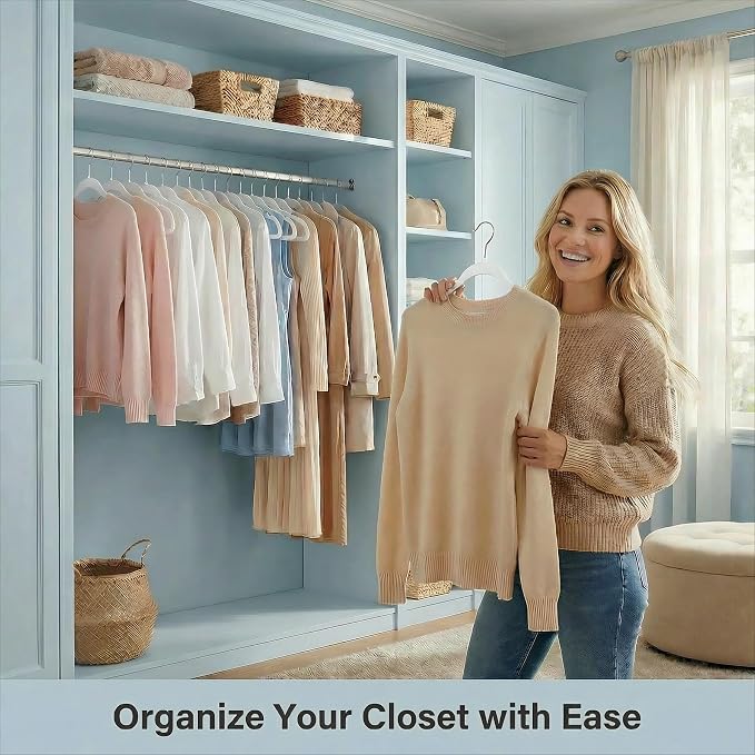 HOUSE DAY Ivory Plastic Hangers 20 Pack - Ultra-Thin Heavy Duty Non-Velvet | Hangers with 360° Swivel Hook & Non Slip Notches - Slim Space Saving Clothes Hangers Ideal for Dresses Coats Shirts Jackets