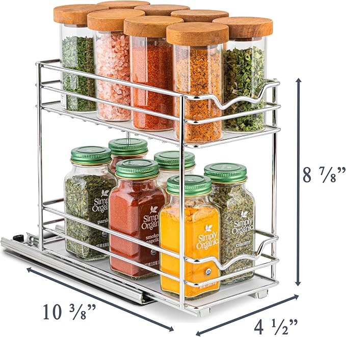 Pull Out Cabinet Organizer for Spices, Cans 4-1/2"W x 10-3/8"D x 8-7/8"H | Heavy Duty with Lifetime Limited Warranty, Pull Out Spice Rack, Cabinet Pull Out Shelf for Cans, Dishes, Etc, Easy to Reach