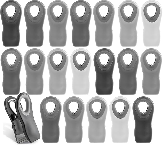 COOK WITH COLOR Bag Clips with Magnet- Food, Chip, Bag Clips for Food Storage with Airtight Seal Grip for Bread, Snack and Food (Grey, Pack of 20)