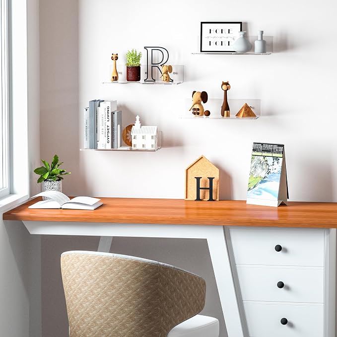 12 Inches Clear Wall Shelves, Moisture-Proof Acrylic Bathroom Organizer Shelves for Wall, Floating Shelf for Bathroom, 4 Pack