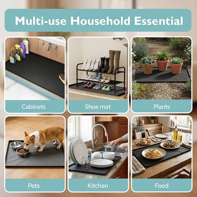 Under Sink Mat 28" x 22", Silicone Under Sink Liner for Kitchen and Bathroom, Waterproof Cabinet Protector Drip Tray, Protects Cabinets from Leaks and Spills