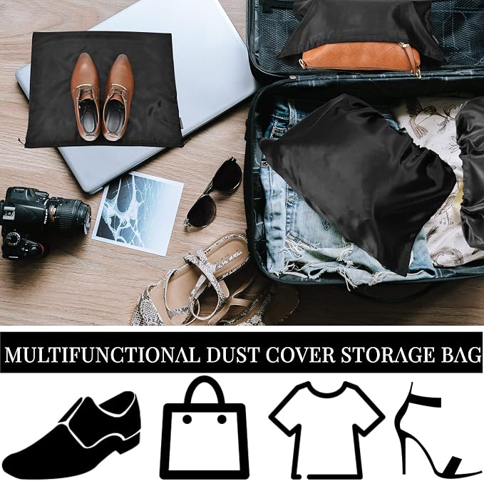 GONGKANGYUAN 12 Pcs Dust Bags for Purses and Handbags Satin Purse Storage Organizer With Drawstring Closure Handbag Protector (Black)