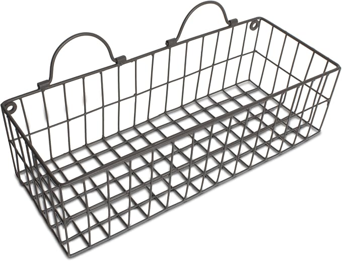 DII Farmhouse Vintage Décor, Wire Wall Basket, Assorted, Gray, 2 Piece