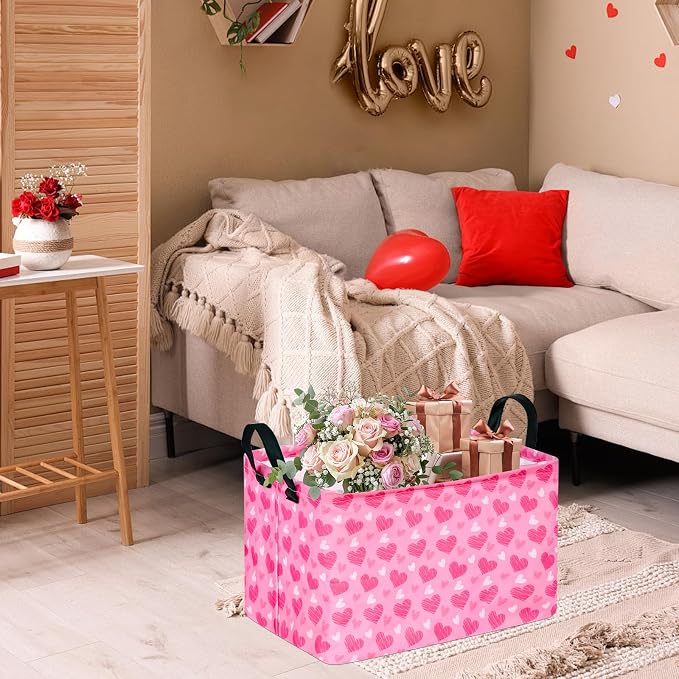 MAIZMZ Girls Storage Basket Heart Print Storage Cube for Women, Closet Shelf Organizer Bins Empty Gift Basket with Handles Girls Nursery hamper Kids Toys Books Box Room Deco