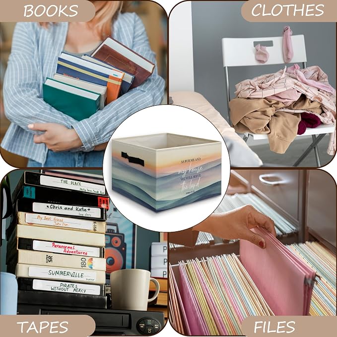 Religious Christian Foldable Storage Bins Box with Handles Decor, As for Me and My House We Will Serve the Lord Bible Verse Collapsible Organizer Basket for Bedroom Bathroom Clothes Toys Books