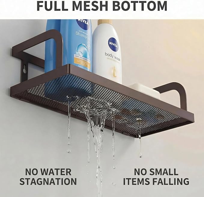 PUSDON 2-Pack 16.5" Extra Long Slim Hollowout Shower Caddy, Wall Mount Spice Rack & Bathroom Organizer, Mesh Bottom Cabinet Door Shelf Holds 50LBS - Vintage Bronze, Hollowout