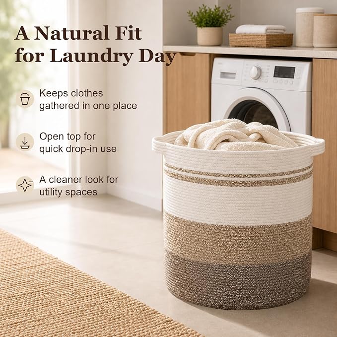 OIAHOMY 80L Laundry Baskets Hamper with Handles,Decorative Basket for Living room,Woven Storage Basket for Toys Bin,Pillows, Blankets,Clothes-20x18in-Gradient Yellow