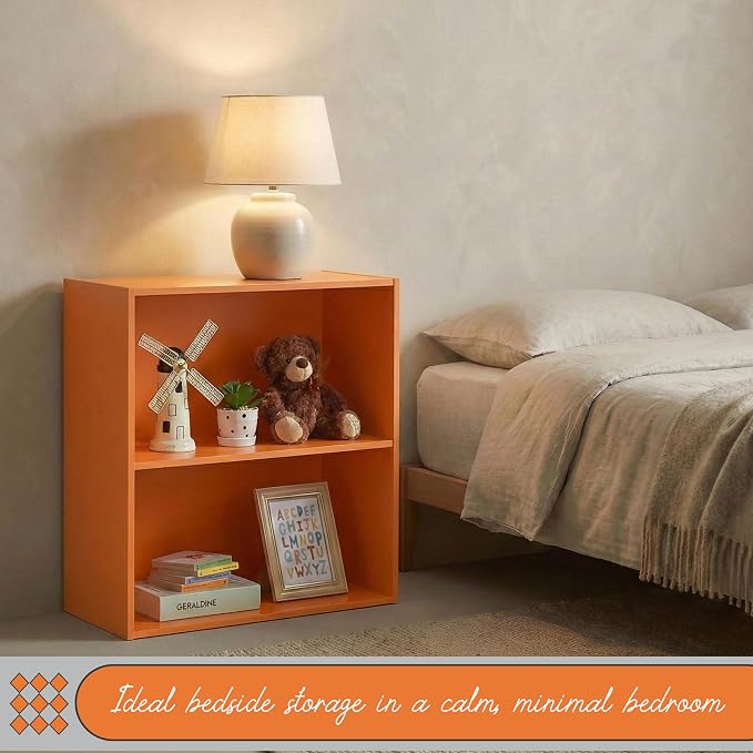 KB Designs - Tony 2-Tier Modern Bookcase with Open Storage Shelves for Kids’ Rooms, Playrooms, or Home Offices – Compact Colorful Bookshelf Organizer