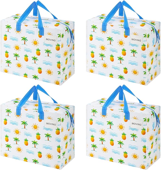 VENO 4 Pack Heavy Duty Moving Bags, Storage Bags, Packing Supplies, Top Zipper, Storage Totes for Camping, Clothes, Bedding, Comforters, Pillows (13 Gallon, Tropical Island, 4 Pack)