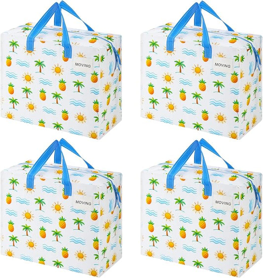 VENO 4 Pack Heavy Duty Moving Bags, Storage Bags, Packing Supplies, Top Zipper, Storage Totes for Camping, Clothes, Bedding, Comforters, Pillows (13 Gallon, Tropical Island, 4 Pack)