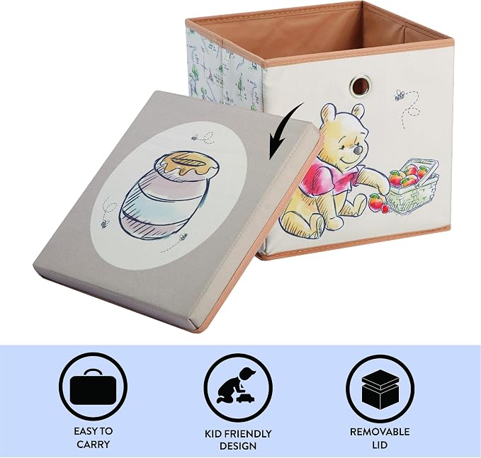 Idea Nuova Winnie the Pooh Collapsible Storage Cube with removable Lid, 10" Wx10 Hx10 D