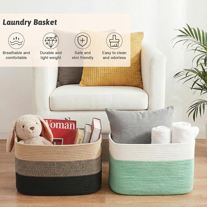 Artfeel Blanket Basket,Rectangle Woven Baskets for Storage,100L Laundry Basket for Decorative Nursery Blanket,Toys,Dirty Clothes and Magazine in Shelves,Baby Room,and Living Room
