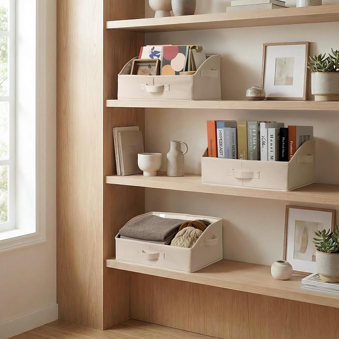 GRANNY SAYS Closet Shelf Baskets, Storage for Purses, Trapezoid Closet Storage Bins, Closet Organizers and Storage for Shelves, Clothes, Toys, Towels, Khaki, 3-Pack