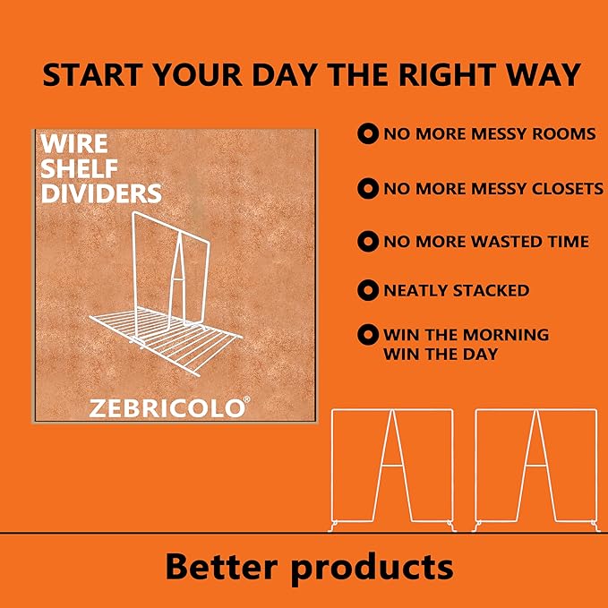 shelf dividers, create 40% more closet space, 10 Pack,12 inch wire shelf dividers, closet organizers and storage, supremely sturdy, closet shelf organizer, Will not break，closet dividers, White