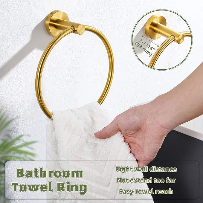 APLusee Towel Ring for Bathroom Wall, Brushed Dark Gold Hand Towel Ring Holder, Heavy Duty SUS 304 Stainless Steel Modern Bathroom Accessories