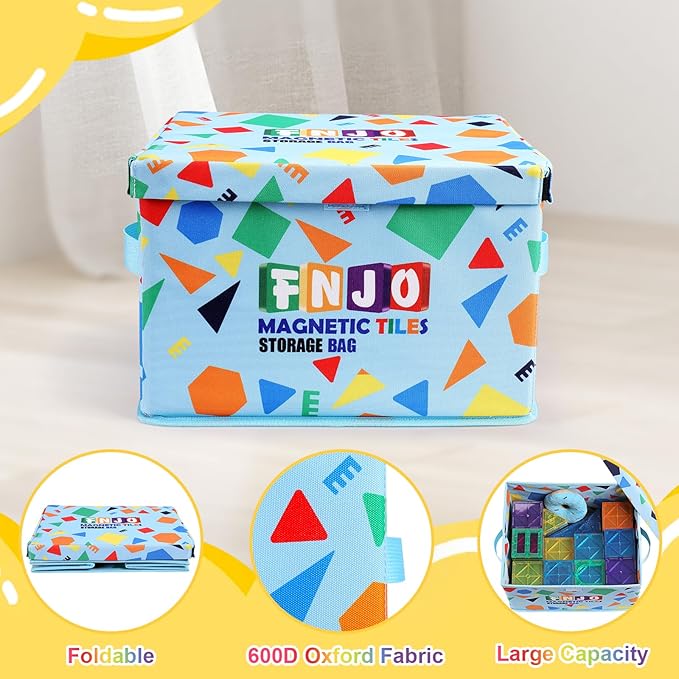 FNJO Toy Storage Bin,Foldable Toy Organizer with Lid, Playroom Organizer,Toy Holder,Storage Box for Magnetic Tiles and other gadget