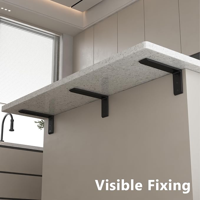 NEODROP 3-Pack 8 Inch Countertop Support Brackets, Heavy Duty L Brackets for Quartz/Wood/Laminate/Granite Countertops | 3/8" Thick Metal Steel | Frosted Black Powder Coated