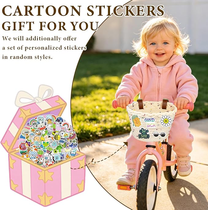 Kids Bike Basket for Girls, Front Bicycle Basket, Easy-Install Adjustable Straps for Balance Bikes Scooters