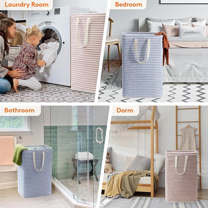 Lifewit 2 Pack Laundry Basket 80L Each, Collapsible Clothes Hamper with Reinforced Handles, Freestanding Waterproof Design for Bedroom and Laundry Room, Pink&Blue 160L Total