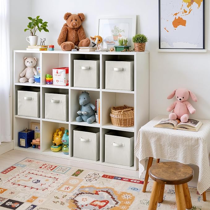 Cupic Cupid 11 Inch Storage Cube, Fabric Cube Storage Bin with Handles, Storage Cube Organizer for Clothes and Toys, Collapsible Cube Bins for Closet, Shelves, Nursery, 6-Pack, Beige