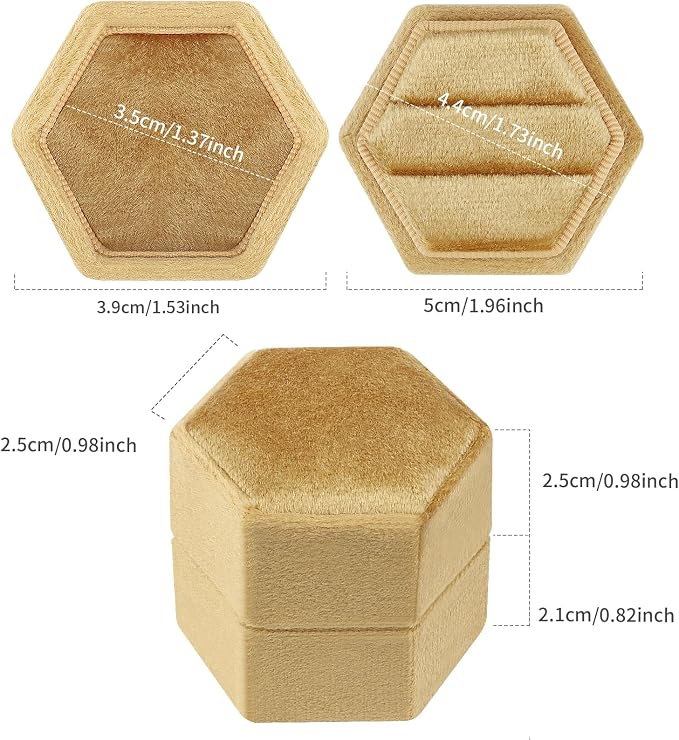 DesignSter Hexagon Velvet Ring Box - Premium Gorgeous Vintage Double Ring Display Holder with Detachable Lid for Proposal, Engagement, Wedding, Ceremony(Sunset)