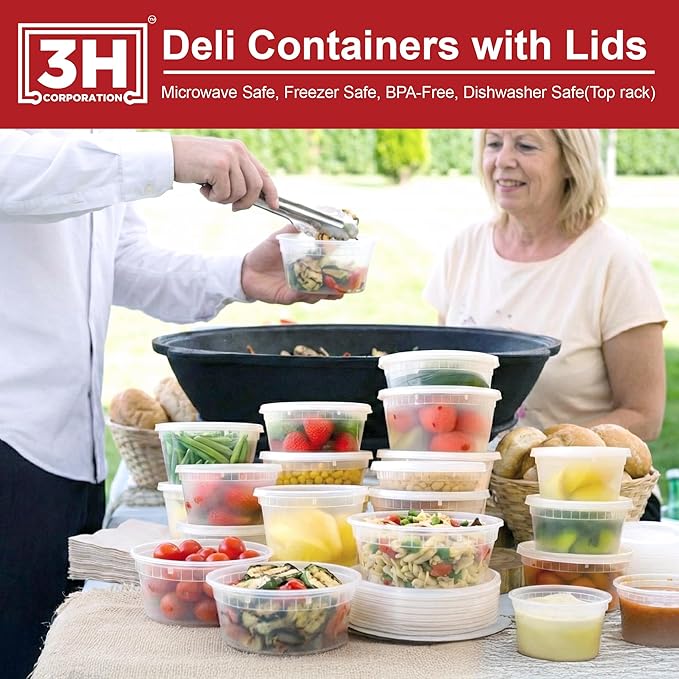 8 oz Food Storage Containers with Lids (240 Set/480 Piece) Small Deli Containers for soup, Freezer Microwave Safe, BPA-Free Plastic, Stackable Snack Leakproof Leftover Organizers
