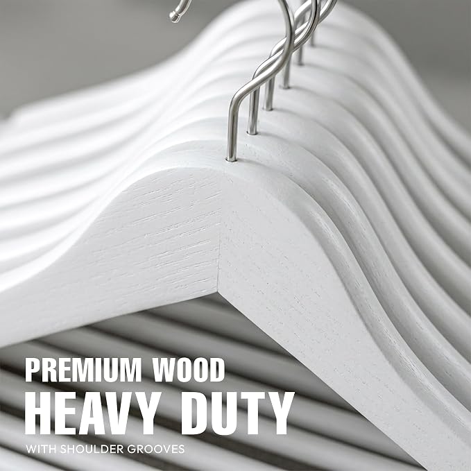 Utopia Home Premium Wooden Hangers 20 Pack - Durable & Slim Coat Hanger - Suit Hanger with 360-Degree Rotatable Hook - Wood Hangers with Shoulder Grooves (White Color)