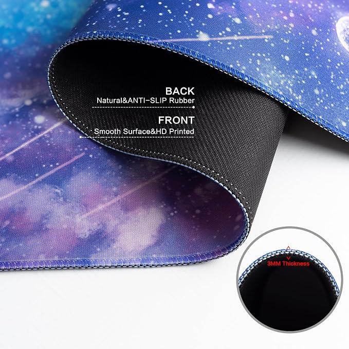 Purple Gaming Mouse Pad XL Cat Cute Desk Pad Keyboard Mat Kawaii Cat Sky Mouse Pad Blue Desk Mat Decor with Stitched Edges Non-Slip Large Computer Mat 31.5"x11.8"
