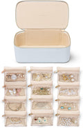VLANDO Jewelry Travel Case,Travel Jewelry Organizer with Clear Velvet Jewelry Bags 12Pcs Zipper Pouch for Women Girls-Baby Blue