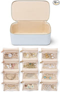 VLANDO Travel Jewelry Case Organizer,Small Jewelry Box with 12 Velvet Jewelry Storage Pockets,Christmas Gift Ideas for Bride Friends Women Girls-Baby Blue