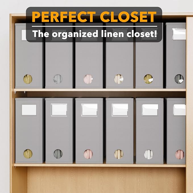 SpaceAid 12 Pack Bed Sheet Organizers and Storage, Foldable Sheet Organizer for Linen Closet, Sheets Set Folder Keeper with Window XL (Queen & King Size) Bedding Container (Gray, 12 Pack)