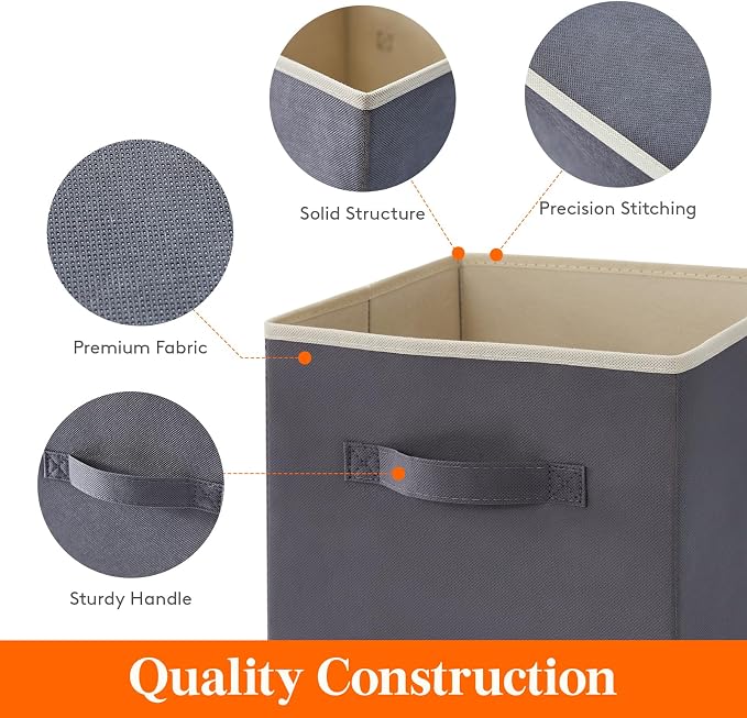 Lifewit Storage Cubes, Foldable Decorative Fabric Storage Baskets for Organizing Home Organizers with Handles for Shelves, Closet, 11 Inch Bins, 18L Gray, 16 Packs