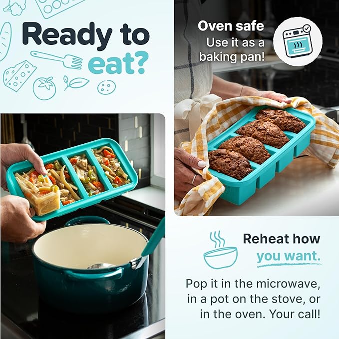 Souper Cubes 2 Cup Silicone Mold for Food, Aqua, 1-Pack | 100% Platinum-Cured Silicone Freezer Mold, Oven and Microwave Safe, Perfect for Freezing Lasagna, Casseroles and More