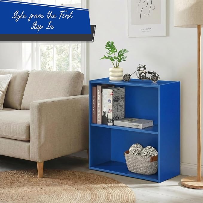 KB Designs - Tony 2-Tier Modern Bookcase with Open Storage Shelves for Kids’ Rooms, Playrooms, or Home Offices – Compact Colorful Bookshelf Organizer