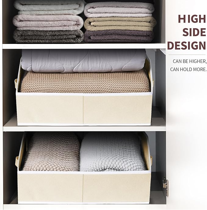 Homsorout Cube Storage Organizer - Large Bins with Handle, Trapezoid Organizing Baskets for Shelves, Decorative Storage Baskets for Clothes, Blankets, Books, 4 Pack, Beige